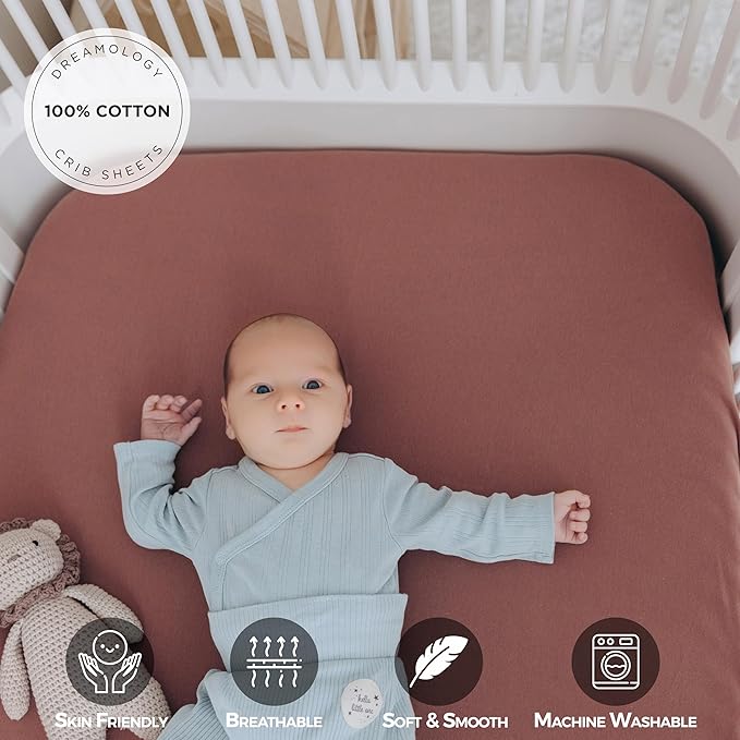 Dreamology Jersey Crib Sheets,2 Pack,Soft,Standard Crib Sheets,100% Cotton Crib Sheet,for Boy,Girl, Baby Mattress Sheets and Toddler Bed Sheets, 28x52 Crib Mattress Sheets | Rose,Dusty Pink