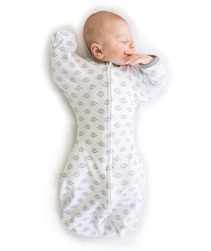 SwaddleDesigns Transitional Swaddle Sack with Arms Up Half-Length Sleeves and Mitten Cuffs, Tiny Hedgehogs, Small, 0-3mo, 6-14 lbs (Better Sleep for Baby Boys, Baby Girls, Easy Swaddle (Pack of 2)
