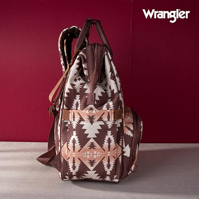 Montana West Wrangler Diaper Bag Backpack Aztec Travel Backpack Purses Western Multi-Function Baby Bags for Mom with Waterproof Insulated Pockets