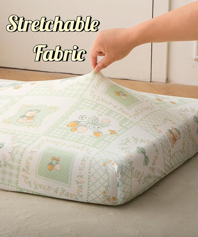 SDY Jersey Floral Crib Sheets for Baby Boys and Girls,52”x28”x8,2 Pack,Neutral Green Flower Standard Oval/Retangle Crib Mattress Sheets for Toddler,Super Soft Breathable