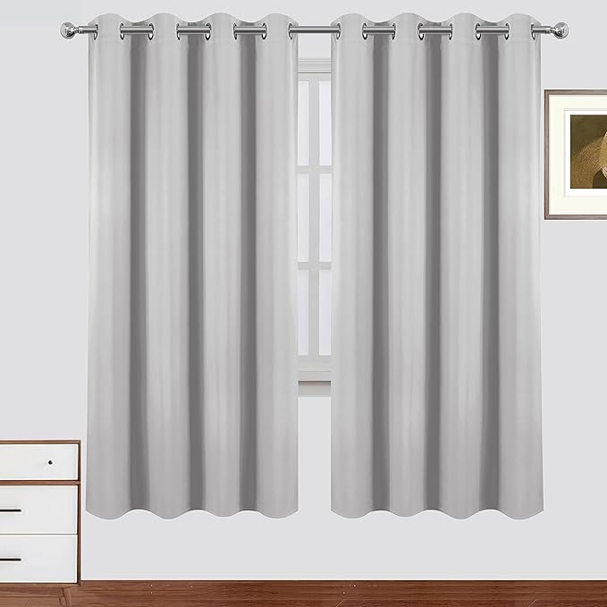 LEMOMO Blackout Curtains 52 x 72 Inch Light Grey Curtains 2 Panels Darkening Thermal Insulated Bedroom Curtains