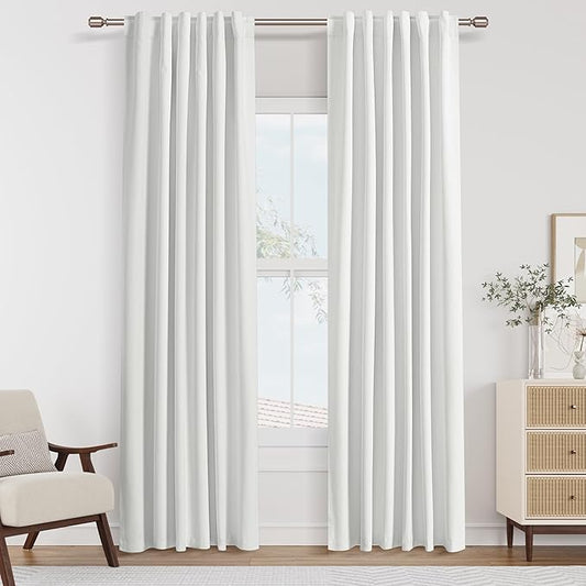 Guken White 100% Blackout Linen Curtains 42 Inch Wide by 84 Inch for Living Room Bedroom Back Tab Thermal Insulated Black Out Drapes Room Darkening Window Curtains