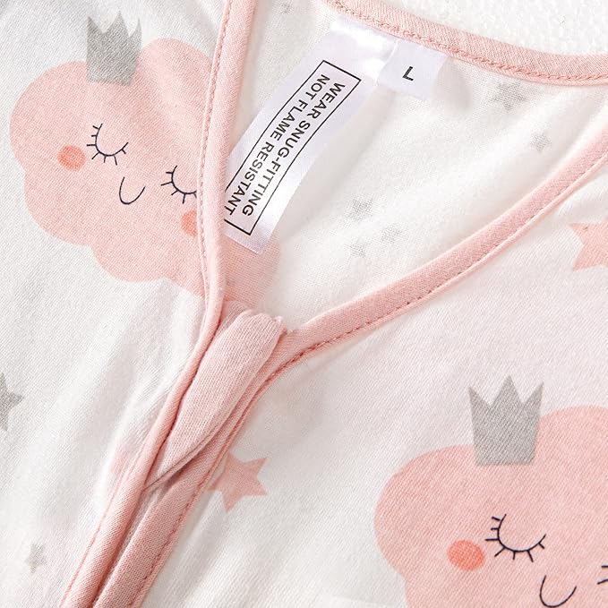 TILLYOU 2 Pack Baby Sleep Sack 18-24 Months 100% Cotton Wearable Blanket 0.5 TOG Sleeveless Summer Sleep Sacks with 2-Way Zipper, Pink Elephant & Cloud