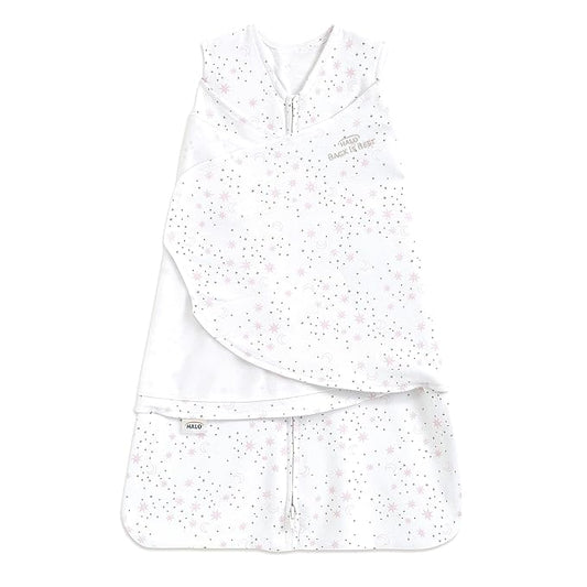 HALO 100% Cotton Sleepsack Swaddle, 3-Way Adjustable Wearable Blanket, TOG 1.5, Midnight Moons Pink, Small, 3-6 Months