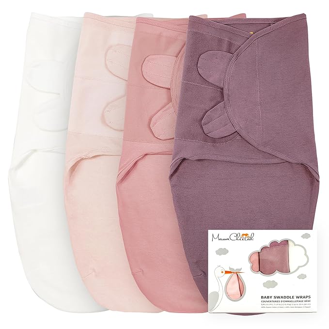 Mama Cheetah Preemie Swaddle Sack, Organic Swaddling Sleep Sacks for Preemies, Swaddle Blanket Wrap, Easy Swaddles for Premature Baby Girl 4-7 lbs, Newborn Essentials, 4-Pack