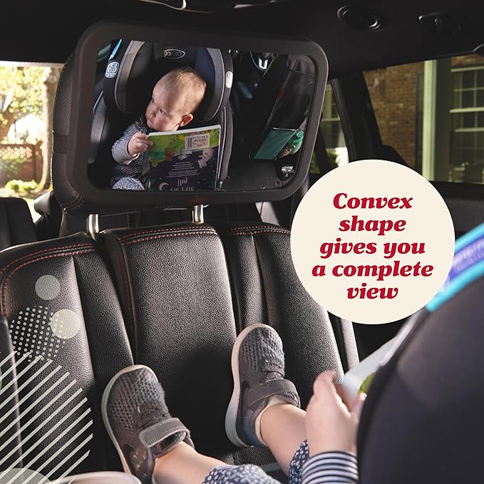 Lusso Gear Baby Car Mirror - Shatter-Resistant Glass & Stable Rear-Facing Headrest Mount - Wide-Angle Baby Mirror for Car Backseat View - Auto Essentials for Babies - 11.5 in, Black
