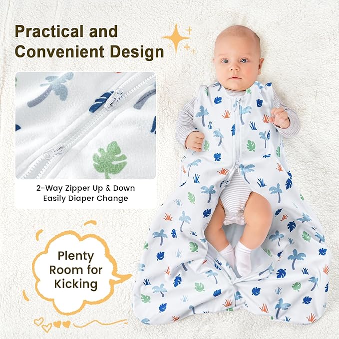 PHF Warm Micro-Fleece Baby Sleep Sack 12-18 Months, Soft Baby Wearable Blanket, 2-Way Zipper Sleeping Bags, 2 Pack Comfy Toddler Sleeping Sack for Boys, Large Size, Dinosaur