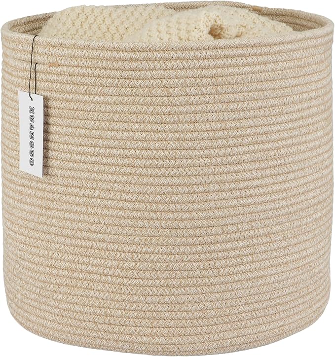 Cotton Rope Basket For Girls Boys Kids 16”X14” Baby Laundry Basket Nursery Bin Round Woven Baskets Organizer For Storage Toys Blankets Shoes Clothes oatmeal