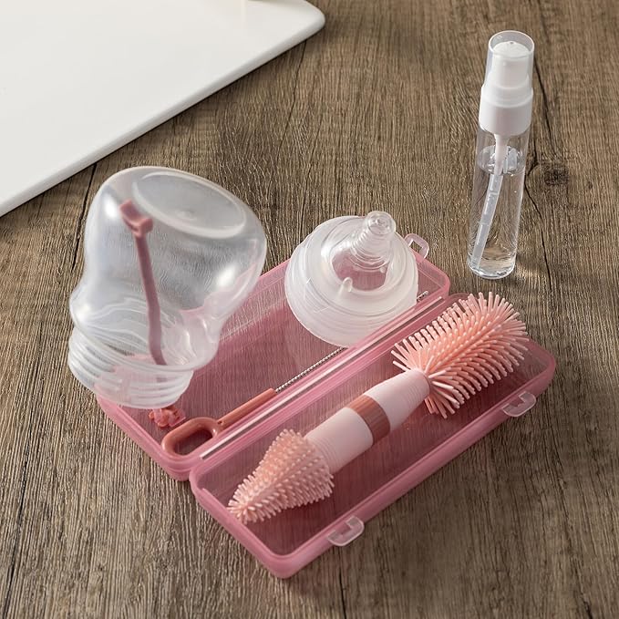 Chemimoso Small Silicone Baby Bottle Brush for Newborn Anti-Colic Baby Bottles，Portable Travel Bottle Cleaner Brush，Suit for Baby Bottles Less Than 8 OZ， Pink