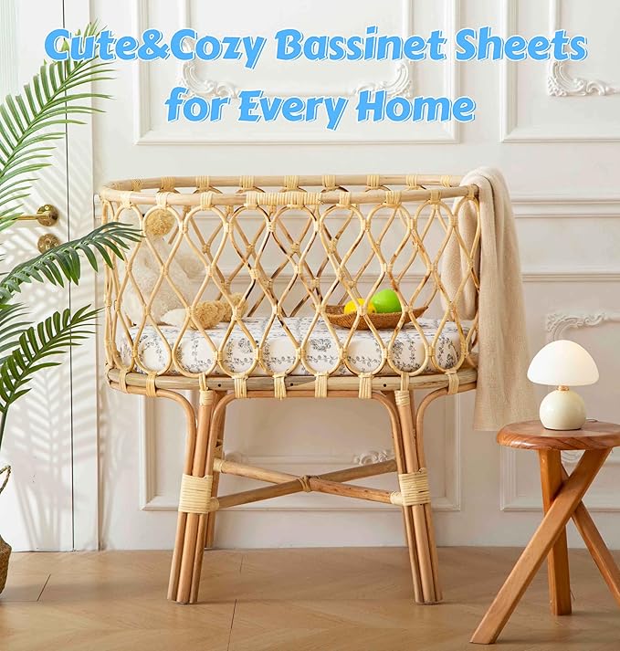 SDY Jersey Floral Bassinet Sheets for Baby Boys and Girls,32 "x 16 "x 4",2 Pack,Neutral Flower Standard Oval/Retangle Bassinet Mattress Sheets for Toddler,Super Soft Breathable