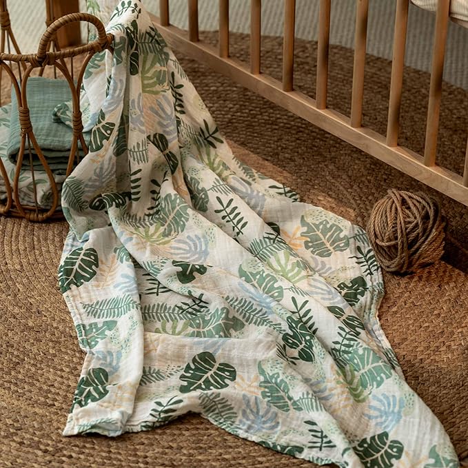 Muslin Swaddle Blankets for Newborn, 4 Pack Cotton Baby Blankets Neutral, Large 31.5 x 43.3 Breathable Soft Receiving Blanket, Essentials Swaddle Wrap Burping Clothes, Sage Green