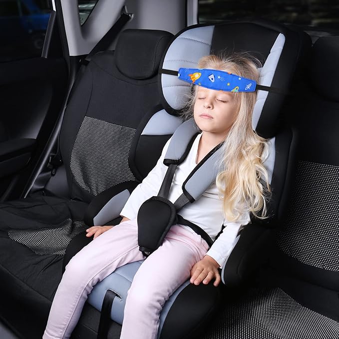 HESTYA 2 Pieces Baby Carseat Head Support Band Strap Headrest Stroller Seat Sleeping Headrest Neck Relief Head Strap Headband for Kids Children Toddler Infant(Space)