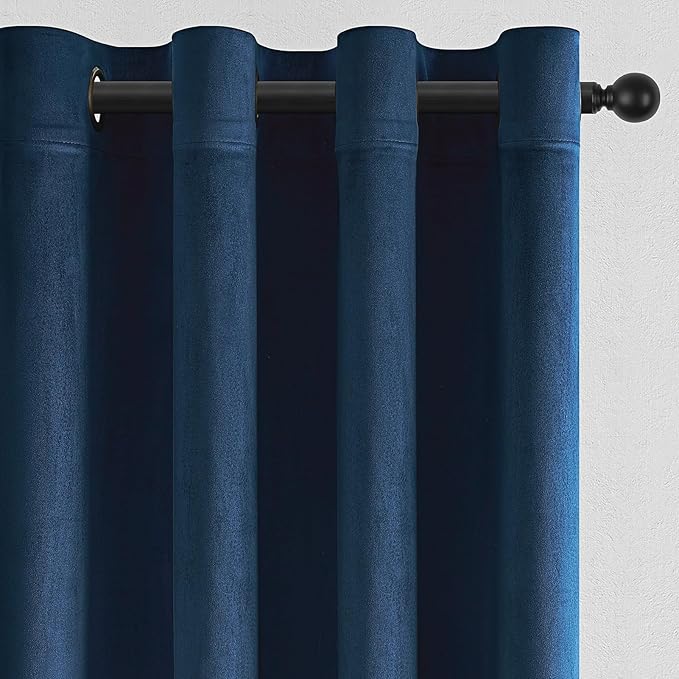 Topfinel 90 Inches Long Velvet Curtains for Bedroom,Dark Blue Velour Cold Weather Thermal Winter Decorative Room Darkening Viral Luxury Crushed Velvet Aesthetic Boho Drapery Panels 2 Panels