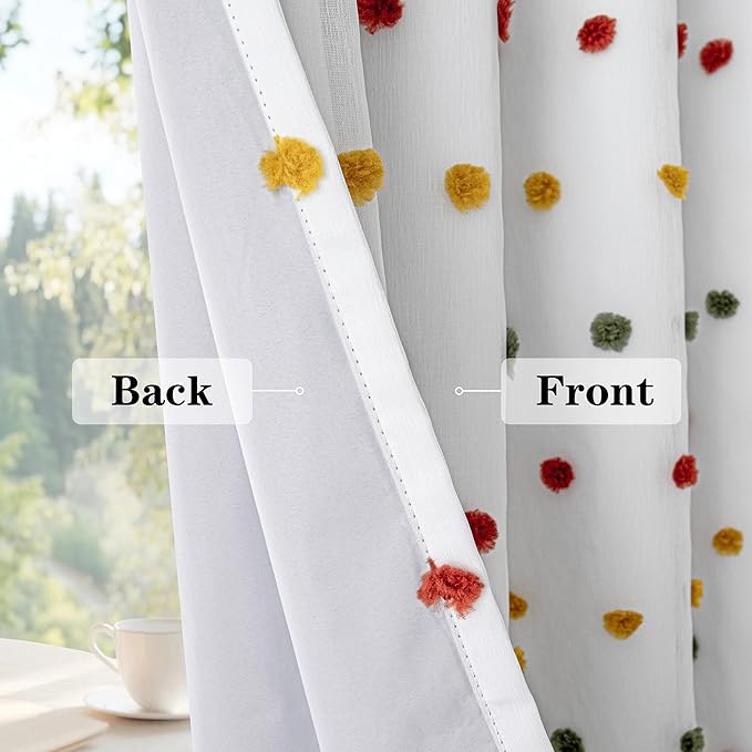 MEETSKY 100% Blackout Curtains for Girls/Kids/Nursery Bedroom 84 Inch Long Rainbow Green Red Yellow Curtains 2 Panels Room Darkening Grommet Window Drapes with Pom Pom Sheer 52W x 84L