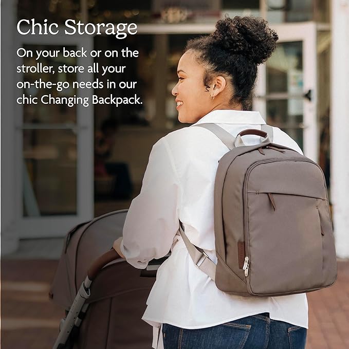 UPPAbaby Changing Backpack/Multiple Storage Compartments/Stroller Strap Attachment/Bottle Insulator and Changing Pad Included/Lucy (Rosewood Mélange/Saddle Leather)