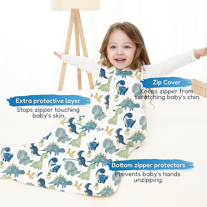 TotAha Dinosaur 1.0 TOG Toddler Sleep Sack 2T-3T-4T for Girls Boys, Buttery Soft Sleeping Sacks with 2-way Safe Zipper, Premium All Season Sleep Bag