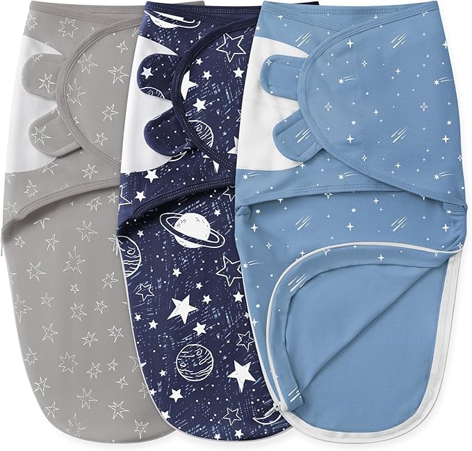 Baby Swaddles for Newborns with Zipper, 100% Cotton Newborn Swaddle Sack, 3 Pack Baby Swaddles 3-6 Months Swaddle Sleep Sack for Newborn Baby Boy Girl Blue Planet