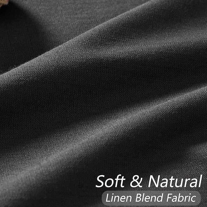 Guken Black 100% Blackout Curtains 84 Inch Length 2 Panels Set for Living Room Bedroom Back Tab Thermal Insulated Black Out Linen Drapes Room Darkening Window Curtains 84 Inches Long