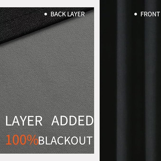 Joydeco Black Curtains 96 Inch Long Blackout Curtains 2 Panels Set, Faux Linen 100% Black Out Drapes for Bedroom, Thermal Insulated Grommet Room Darkening Drapes for Living Room