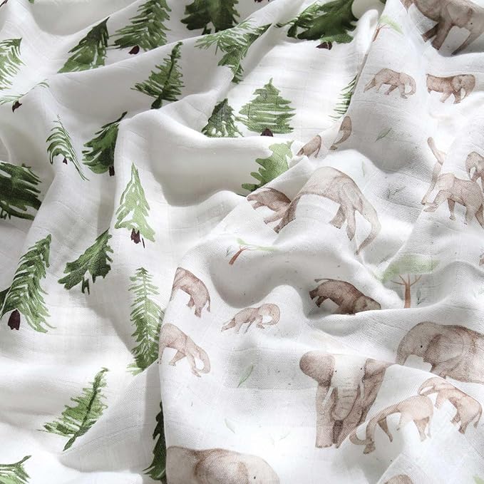 LifeTree Baby Swaddle Blankets, Boys Girls Muslin Swaddling Wrap Receiving Blanket for Newborn, 70% Viscose from Bamboo and 30% Cotton, Large 47" x 47", Elephant and Tree Pattern