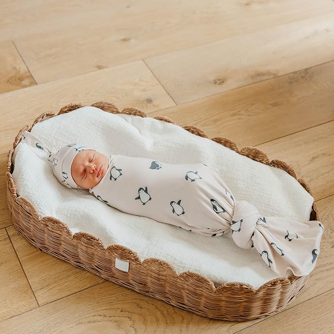 Copper Pearl Penguins Knit Blanket Single