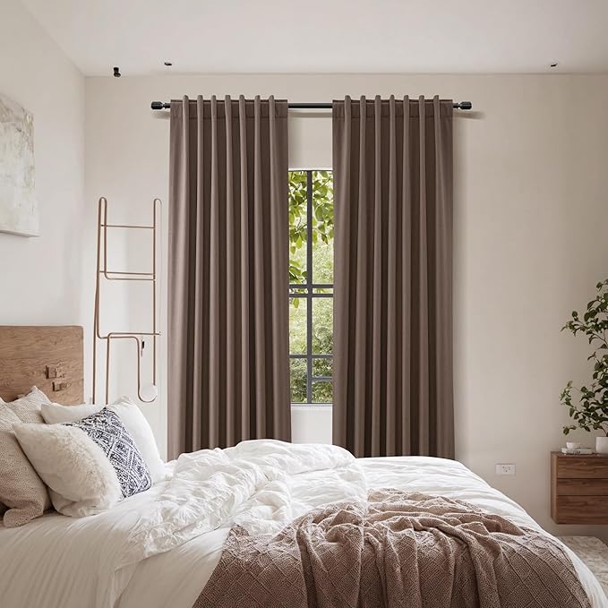 Guken 100% Blackout Curtains 96 Inch Length 2 Panels Set for Living Room Bedroom Back Tab Thermal Insulated Black Out Linen Drapes Room Darkening Mocha Mousse,52x96
