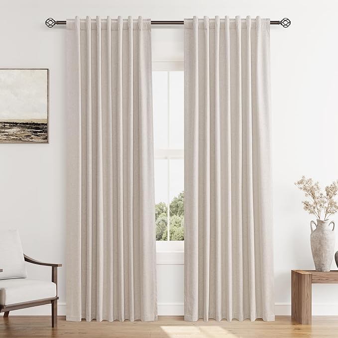Guken 100% Blackout Curtains 84 Inch Length 2 Panels Set for Living Room Bedroom Back Tab Thermal Insulated Black Out Linen Drapes Room Darkening Window Curtains 84 Inches Long, Sand Beige