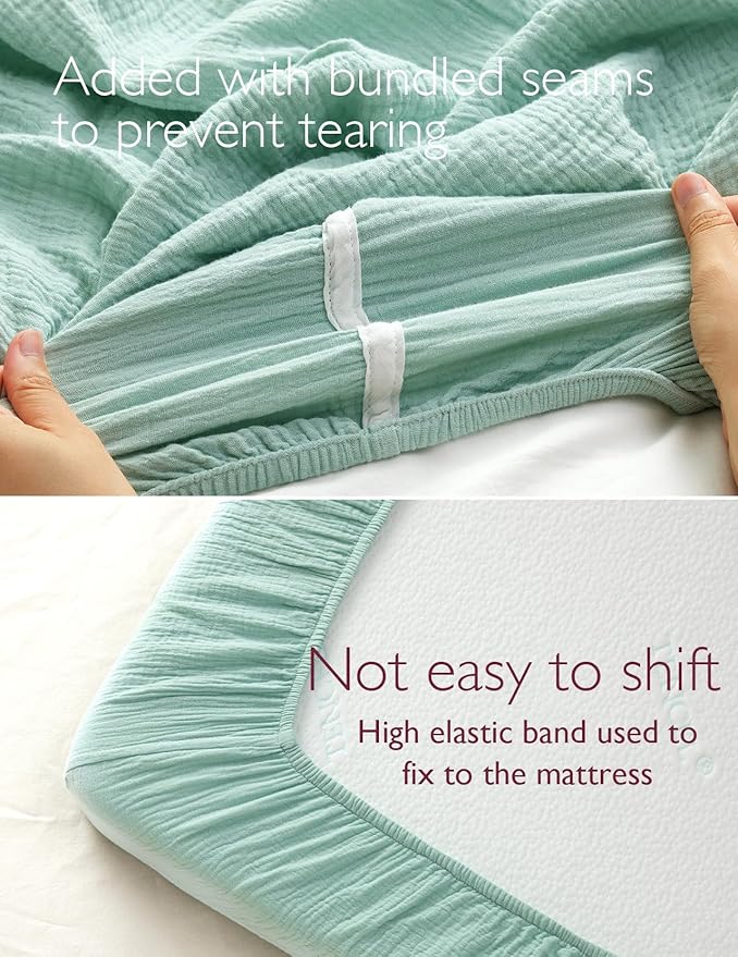 Momcozy Muslin Standard Fitted Crib Sheets, 52"x28", 2 Pack Soft Breathable Natural Cotton Baby Mattress Sheet, 360° Mattress Wrapping No Slip Boys Girls Neutral Toddler Bed Sheet, Green Grey