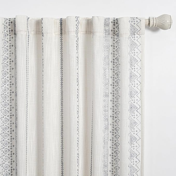 MEETSKY Boho Curtains 84 Inches Long Curtains for Living Room Bohemian Geometric Printed Cotton Curtain Light Filtering Linen Style Rod Pocket Window Back Tab Drape for Dining Room 2 Panels