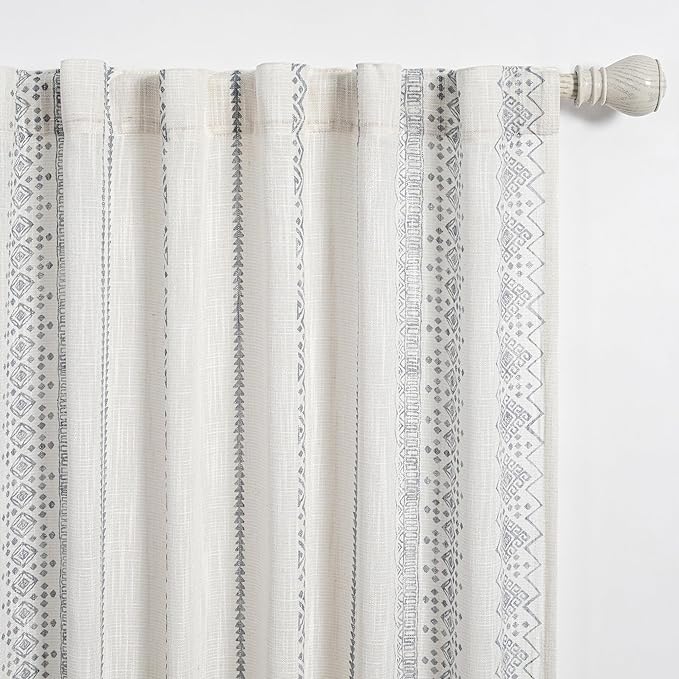 MEETSKY Light Filtering Curtains 95 Inches Long Boho Cotton Curtains for Dining Room Bohemian Geometric Printed Linen Style Burlap Effect Modern Back Tab Window Drapes for Home