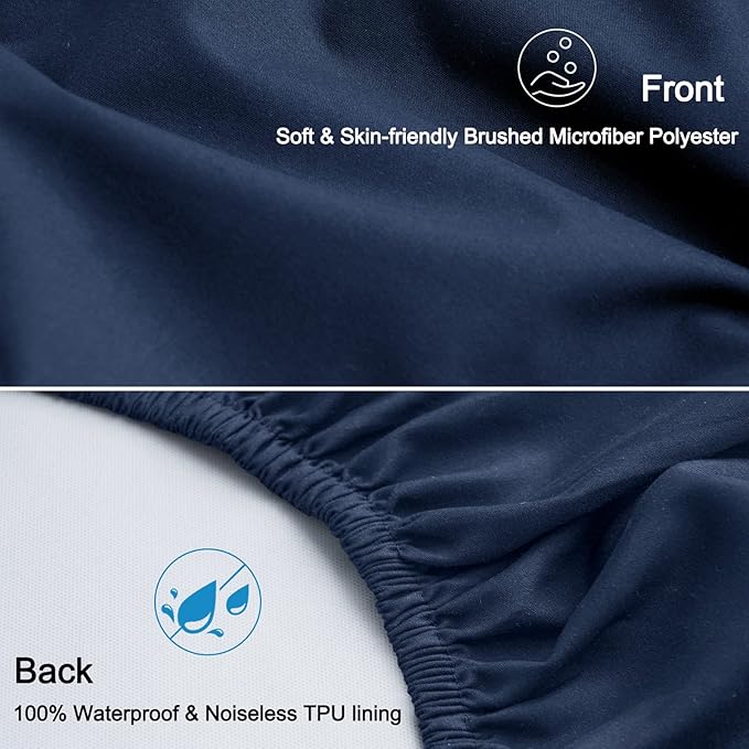 david's kids Waterproof Mini Crib Sheets, 2 Pack Ultra Soft Breathable Mini Crib Mattress Protector for Boys Girls, Universal Fit for Pack N Play, Playard and Mini Crib Mattresses, Navy Blue & Grey