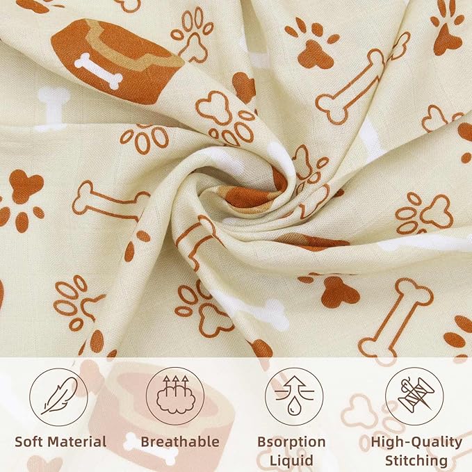 LifeTree Baby Swaddle Blankets, Muslin Swaddle Blankets Unisex Swaddling Wrap Receiving Blanket, 70% Viscose from Bamboo and 30% Cotton, Large 47" x 47", Dog Elements Pattern