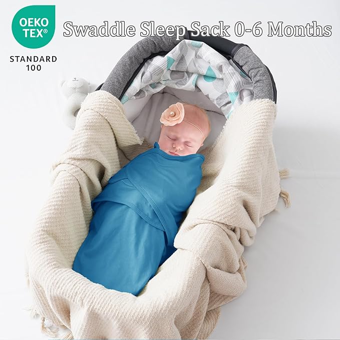 david's kids 100% Cotton 3 Pack Baby Swaddle Wrap for 0-3 Months, Soft Swaddle Blanket for Newborn Infant, Adjustable Baby Wrap Sleep Sacks for Boys Girls, Newborn Essentials, White & Grey & Blue