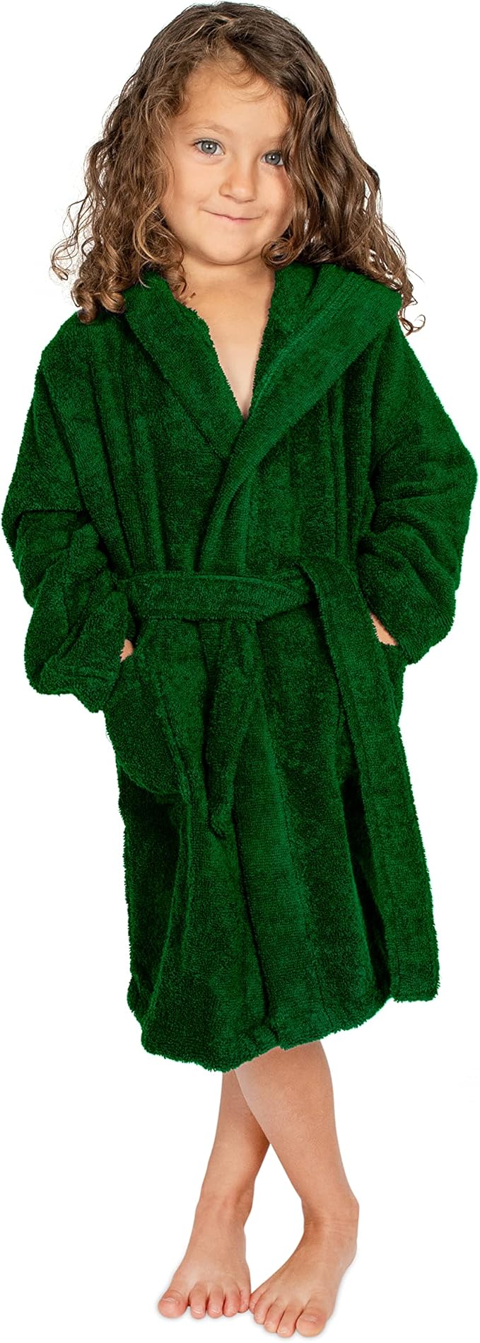 BAGNO MILANO Kids Organic Turkish Cotton Hooded Beach Cover-Up Towel, GOTS Certified, for Boys and Girls (Dark Green, 3-5 Years)