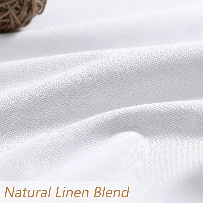 Guken White 100% Blackout Linen Curtains 52 Inch Wide by 134 Inch for Living Room Bedroom Back Tab Thermal Insulated Black Out Linen 2 Drapes Room Darkening Window Curtains