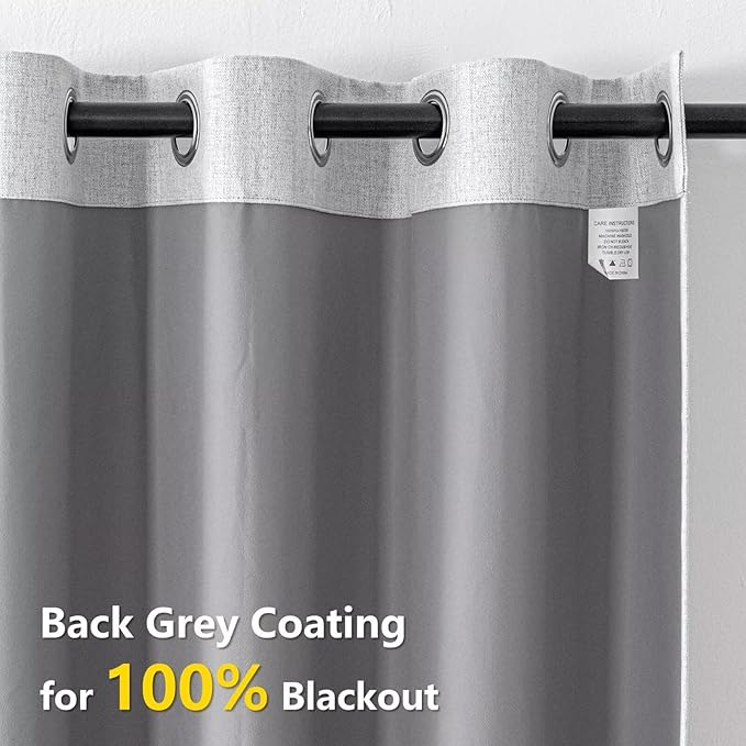 100% Blackout Curtains 90 Inch Long 2 Panels Set, Faux Linen Black Out Curtains for Bedroom Living Room, Thermal Insulated Room Darkening Drapes Grommet (W52 x L90, Off-White)