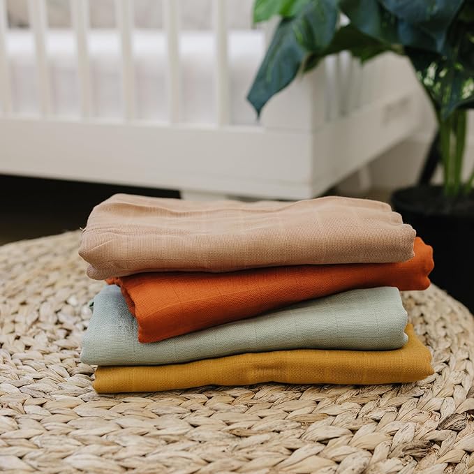 Featherhead™ 100% Cotton Muslin Swaddle Blankets for Baby Girl - Large 47”x 47” - Pre-Washed, Soft, & Breathable - Newborn Essential & Perfect Baby Registry Gift (4 Pack - Brown Solids)