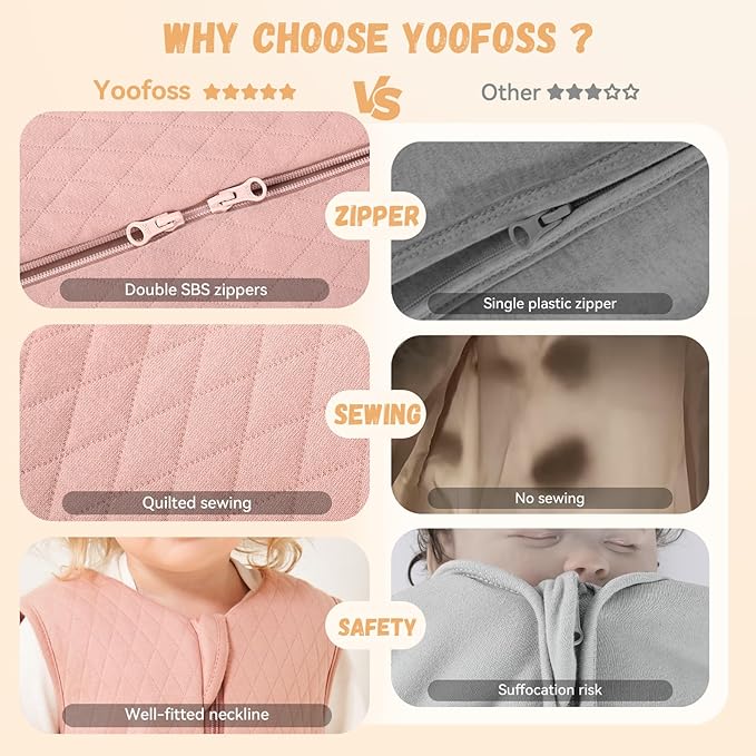 Yoofoss Baby Sleep Sack 12-18 Months TOG 2.5 Winter Baby Wearable Blanket, 100% Organic Cotton Toddler Sleeping Sack 2-Way Zipper Warm Quilted Sleep Sack