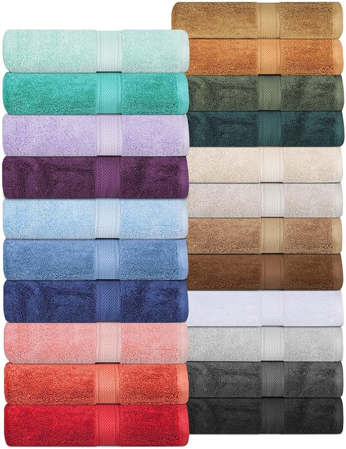 Superior Egyptian Cotton Pile Hand Towel Set of 4, Ultra Soft Luxury Towels, Thick Plush Essentials, Absorbent Heavyweight, Guest Bath, Hotel, Spa, Home Bathroom, Shower Basics, White