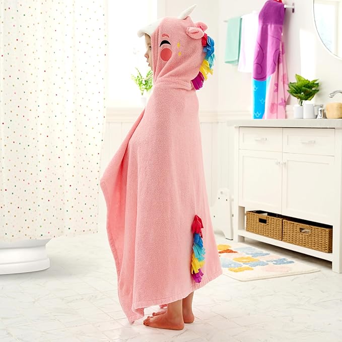 Joiedomi Unicorn Hooded Towel for Kids Soft 100% Cotton Bath Beach Towel 30" x 50" for Kids 3-10 Years Toddler Pool Poncho with Hood Absorbent Swim Wrap for Boys Girls