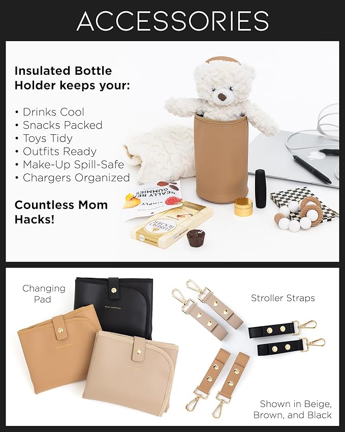 MIA + SOPHIA Leather Diaper Bag Backpack with USB Charging port, Changing Pad, Stroller Straps, and Bottle Holder (Beige Olivia)