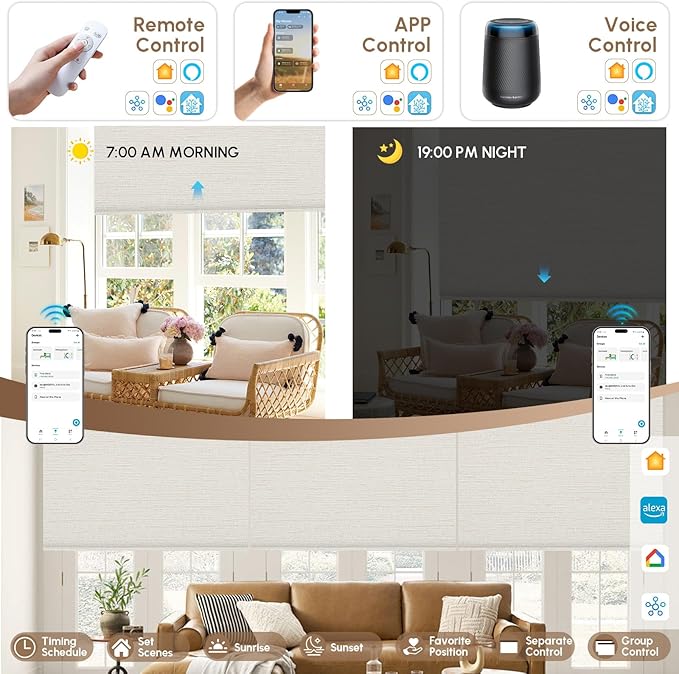 Kincmo No Drill Motorized Blinds with Remote, 100% Blackout Roller Shades for Windows, Custom Electric Blinds Compatible with Alexa, Apple Homekit, Google Home (100% Blackout Elegant Cream)