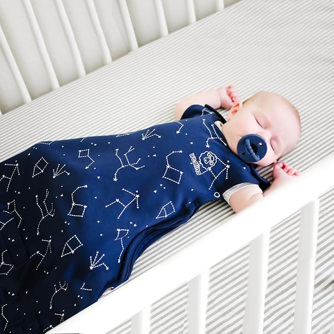 Woolino 4 Season Ultimate Baby Sleeping Bag - Merino Wool and Organic Cotton - Universal Size Adjustable Sleep Sack for Baby - Two-Way Zipper Sleeping Bag (2-24 Months) - Night Sky