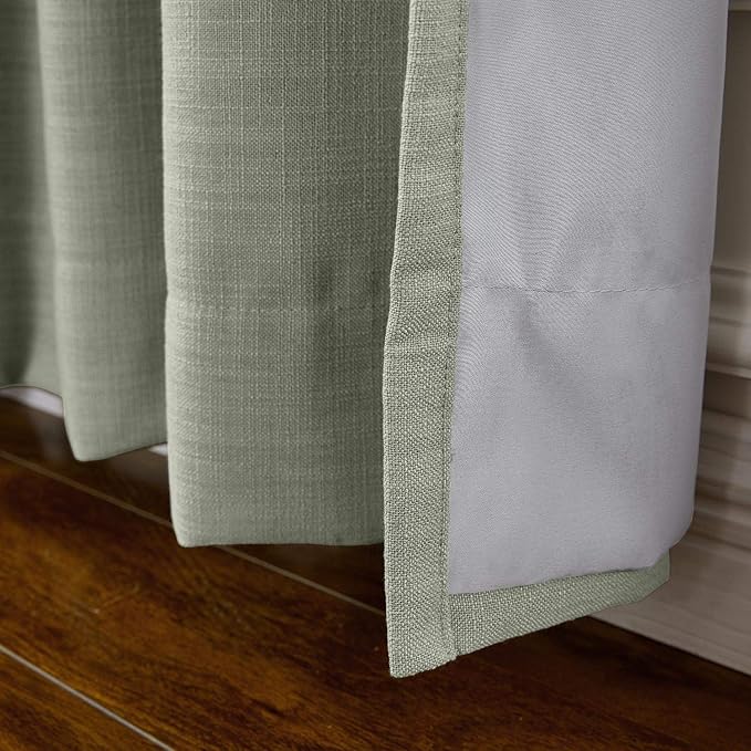 ChadMade 50W x 102L Inch Grey Linen Polyester Curtain Drapes with Blackout Lining, Room Darkening Antique Bronze Grommet Curtain for Sliding Glass Door Patio Door Living Room (1 Panel)