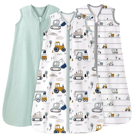 Unnivoll Baby Sleep Sack 18-24 Months 0.5 Tog Wearable Blanket Baby, 3 Pack 100% Cotton Lightweight Sleeping Sack with 2-Way Zipper for Infant Toddler Excavator