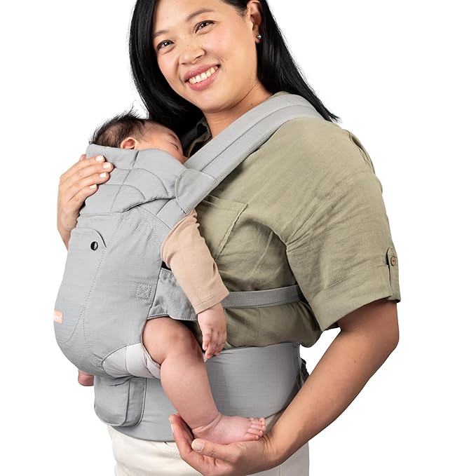 Baby Trend Caleo 3‑in‑1 Newborn Carrier, Snuggle Grey – 100% Cotton, Machine Washable, Lumbar Support & Built‑in Sun Hood