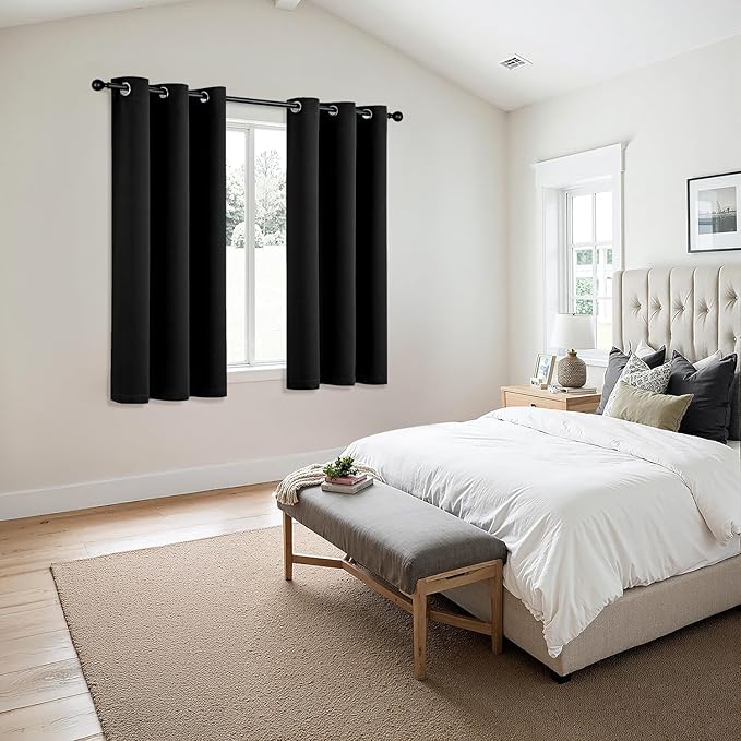 MIULEE Black Blackout Curtains for Bedroom Living Room 40 Inches Long 2 Panels, Thermal Insulated Room Darkening Drapes Solid Grommet Noise Reduction Light Blocking Window Treatments 40x40 Inch
