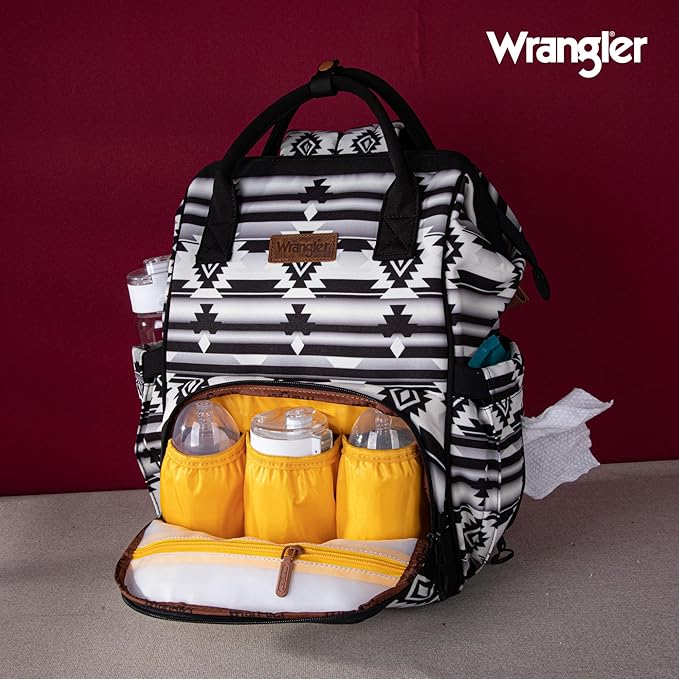 Montana West Wrangler Diaper Bag Backpack Aztec Travel Backpack Purses Western Multi-Function Baby Bags for Mom with Waterproof Insulated Pockets