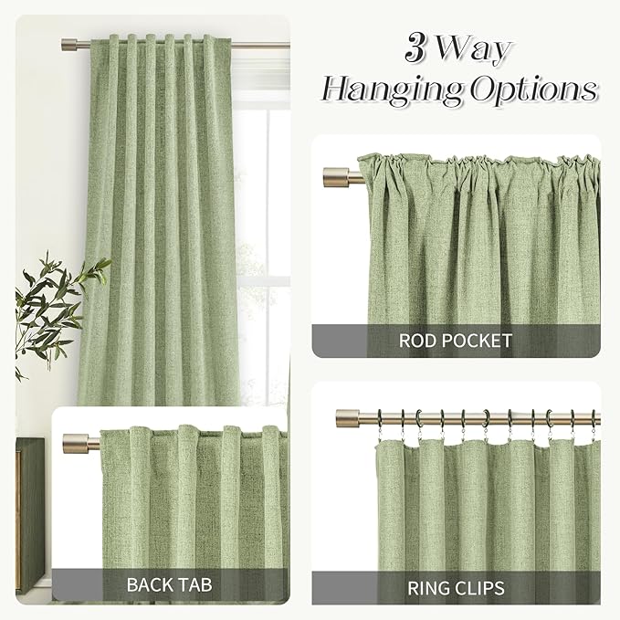 Sage Green 100% Truly Blackout Curtains, Rod Pocket Super Heavy-Duty Gray Lined Total Darkness Drapes for Hall, Privacy Window Treatment Curtains for Patio (2 PCs, 52-inch W x 108-inch L)