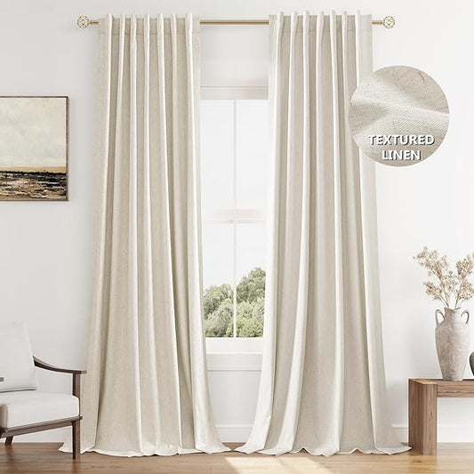 Guken 100% Blackout Curtains 90 Inch Length 2 Panels Set for Living Room Bedroom Back Tab Thermal Insulated Black Out Linen Drapes Room Darkening Window Curtains 90 Inches Long